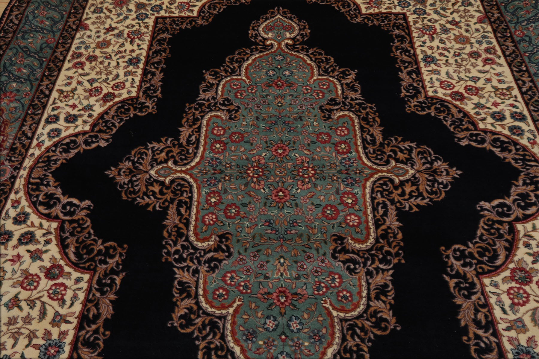 8x10 Midnight Blue, Ivory, Teal Color Hand Knotted Pak Persian Kerman Wool Traditional Oriental Rug