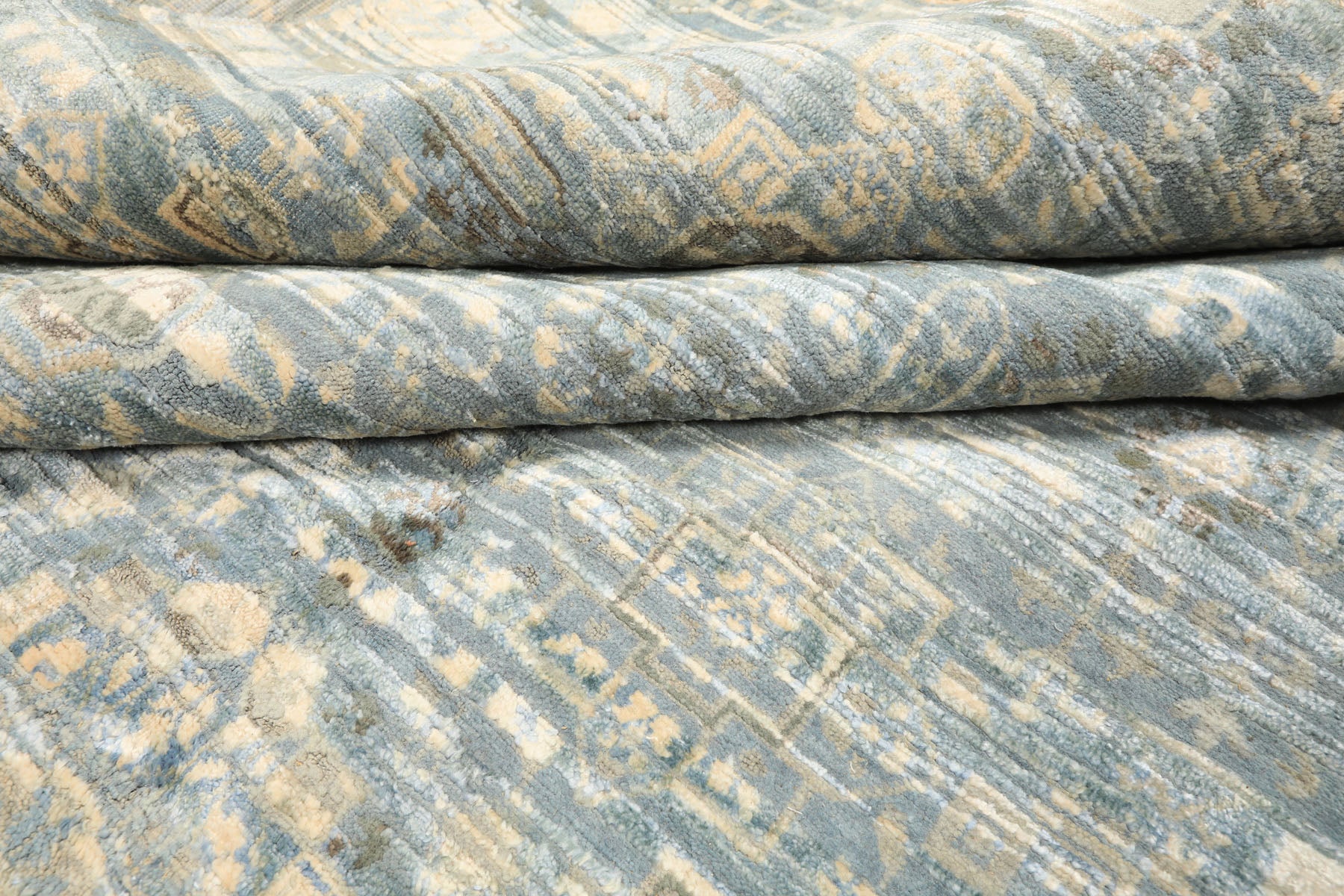 9x12 Aqua, Ivory, Beige Color Hand Knotted Tibetan Wool & Silk Modern & Contemporary Oriental Rug