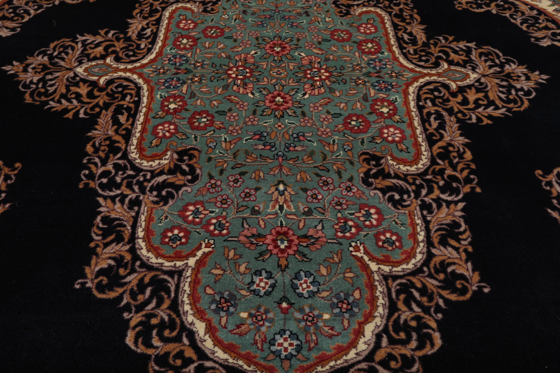 8x10 Midnight Blue, Ivory, Teal Color Hand Knotted Pak Persian Kerman Wool Traditional Oriental Rug