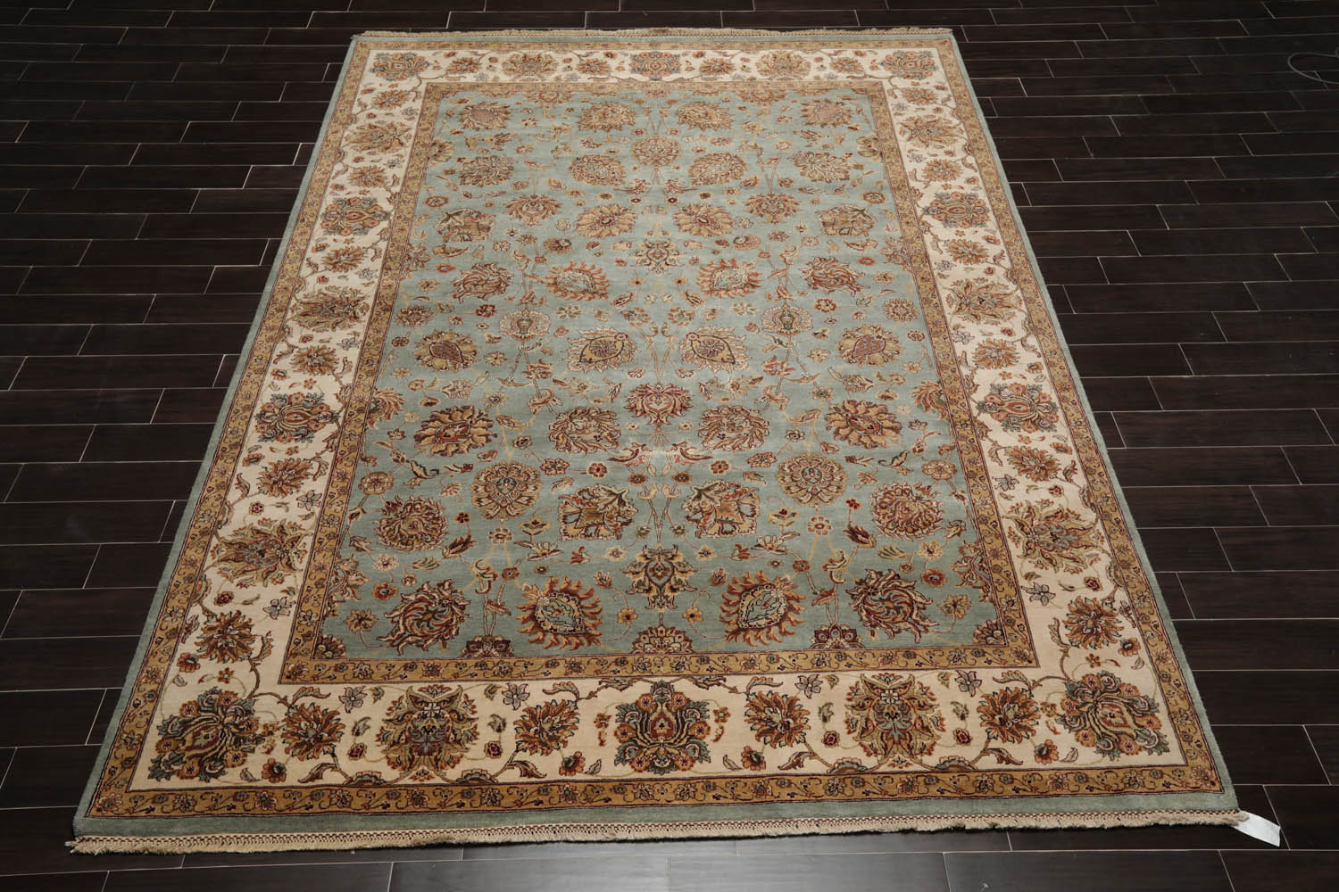 9x12 Aqua, Ivory, Rust Color Hand Knotted All-Over 100% Wool Traditional Oriental Rug