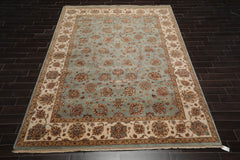 9x12 Aqua, Ivory, Rust Color Hand Knotted All-Over 100% Wool Traditional Oriental Rug