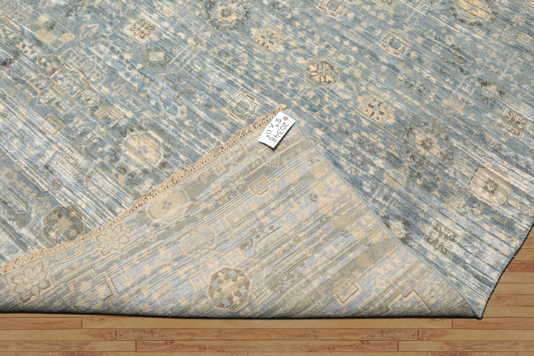 9x12 Aqua, Ivory, Beige Color Hand Knotted Tibetan Wool & Silk Modern & Contemporary Oriental Rug
