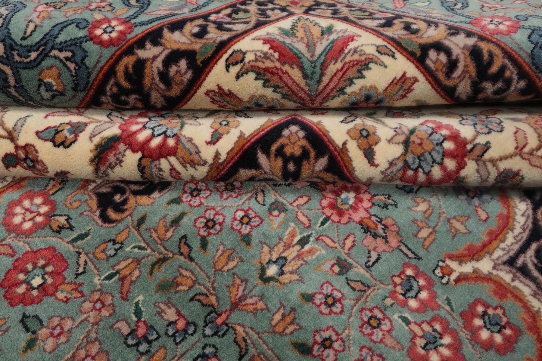 8x10 Midnight Blue, Ivory, Teal Color Hand Knotted Pak Persian Kerman Wool Traditional Oriental Rug