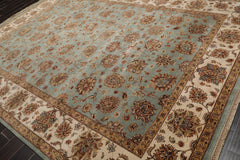 9x12 Aqua, Ivory, Rust Color Hand Knotted All-Over 100% Wool Traditional Oriental Rug