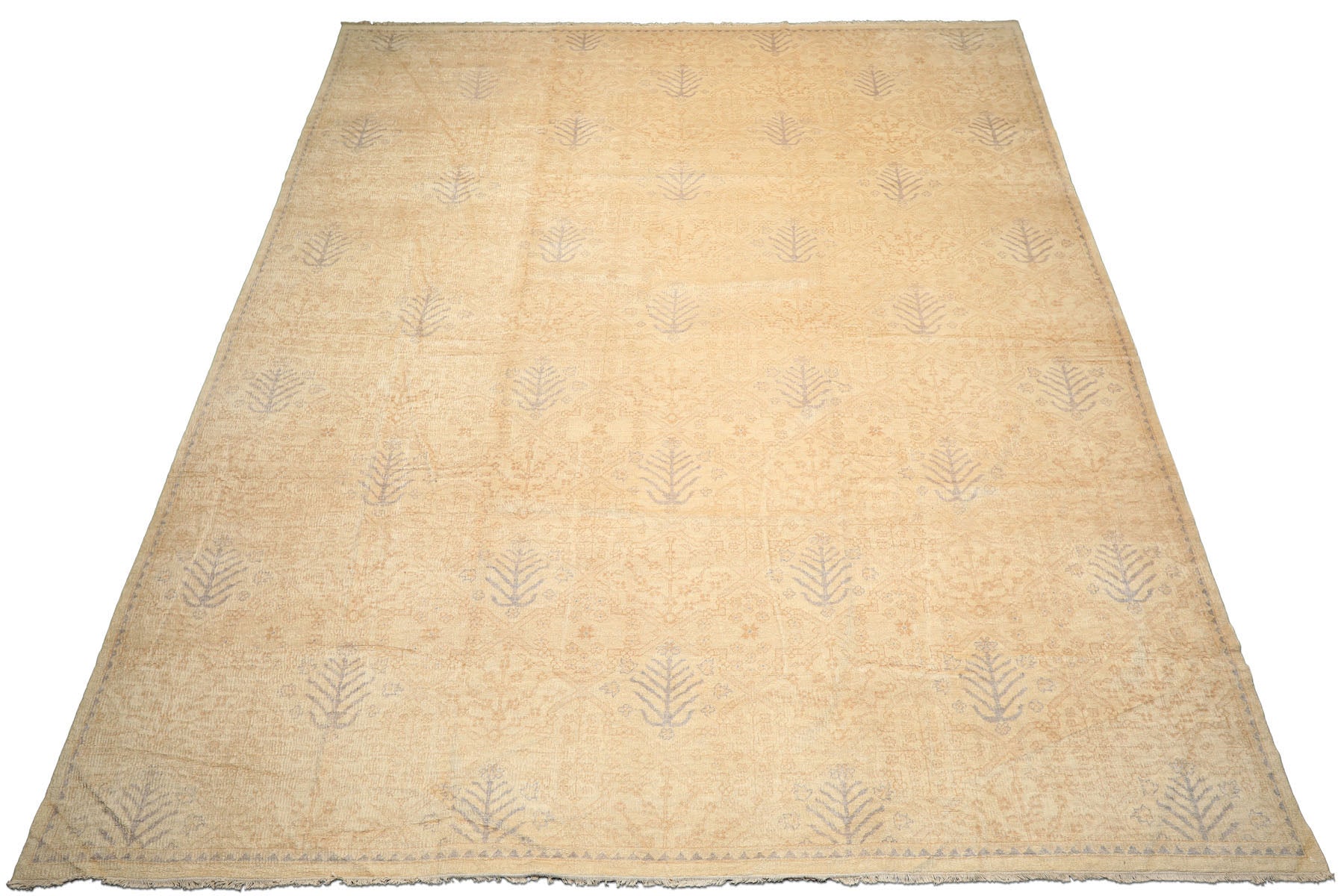12x15 Beige, Tan, Slate Color Hand Knotted Oushak Wool Transitional Oriental Rug