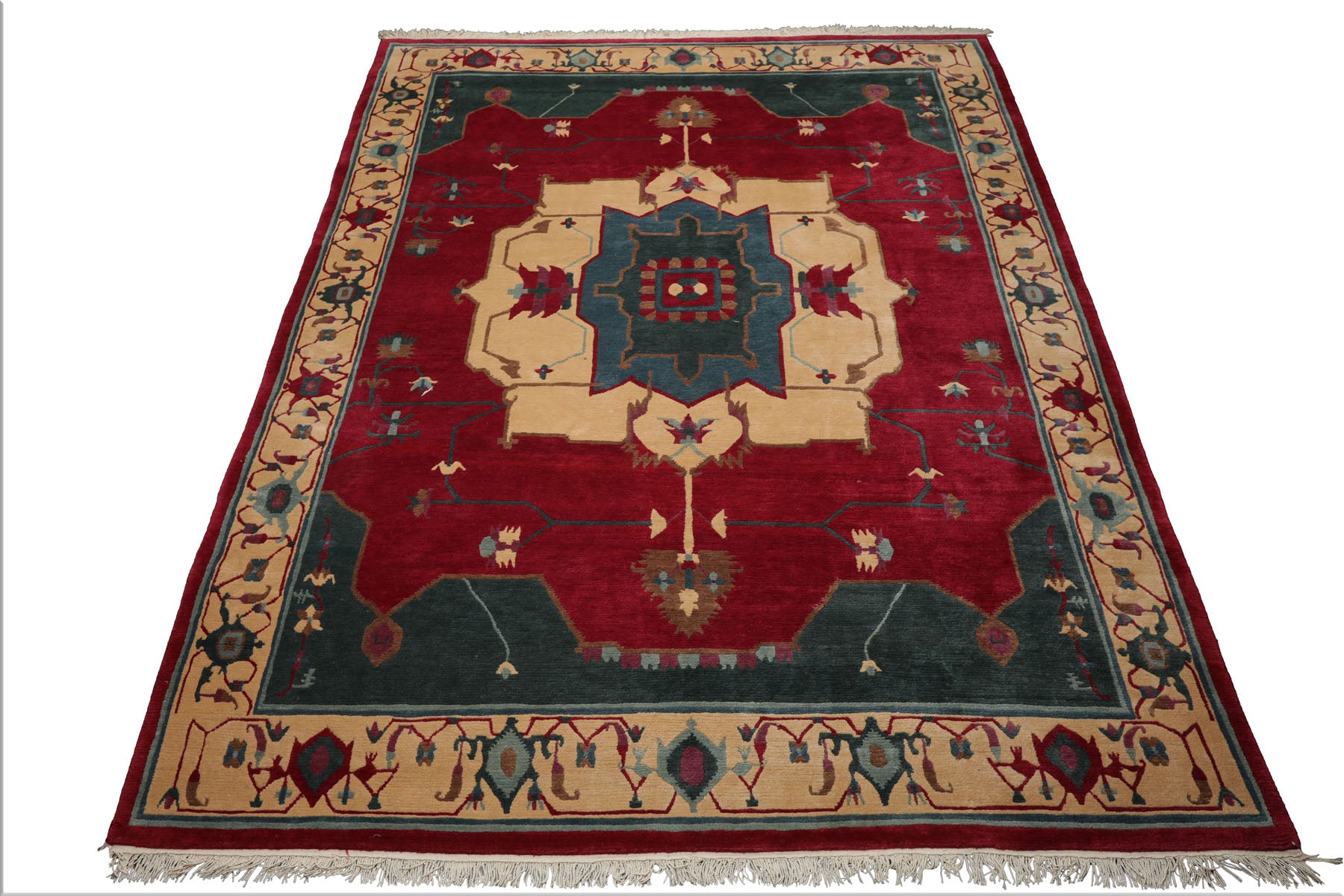 9x12 Ruby, Red, Ivory Color Hand Knotted Tibetan Wool Arts & Crafts Oriental Rug