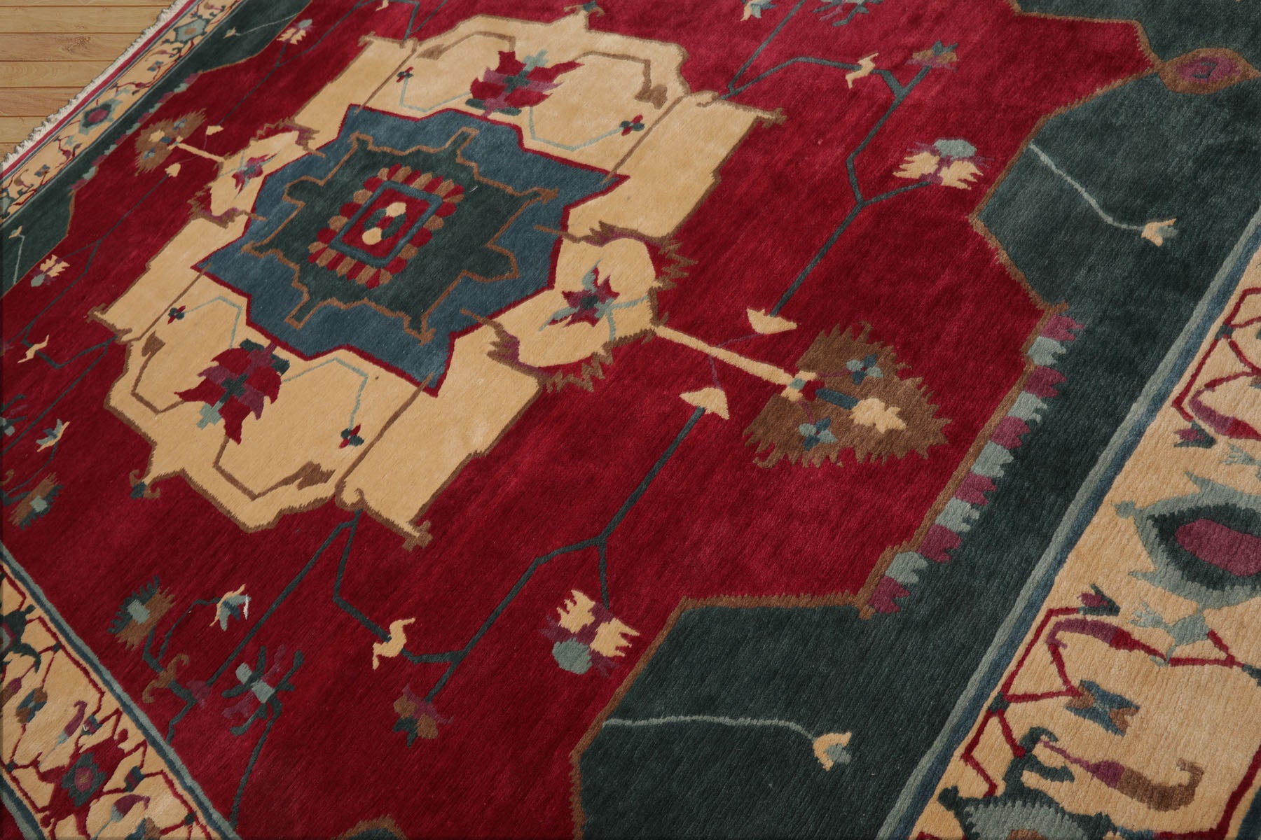 9x12 Ruby, Red, Ivory Color Hand Knotted Tibetan Wool Arts & Crafts Oriental Rug