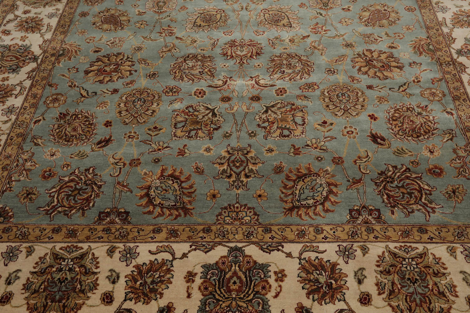 9x12 Aqua, Ivory, Rust Color Hand Knotted All-Over 100% Wool Traditional Oriental Rug