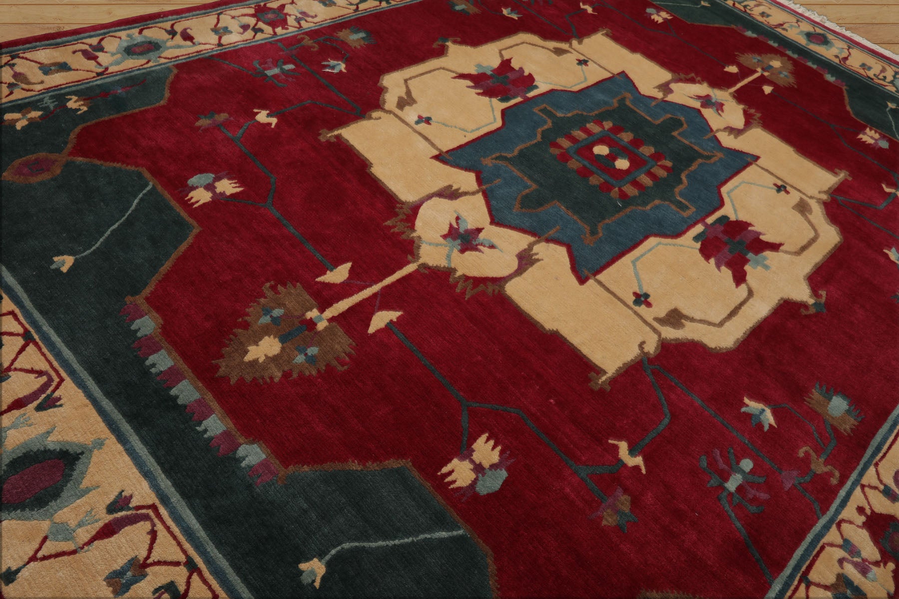 9x12 Ruby, Red, Ivory Color Hand Knotted Tibetan Wool Arts & Crafts Oriental Rug