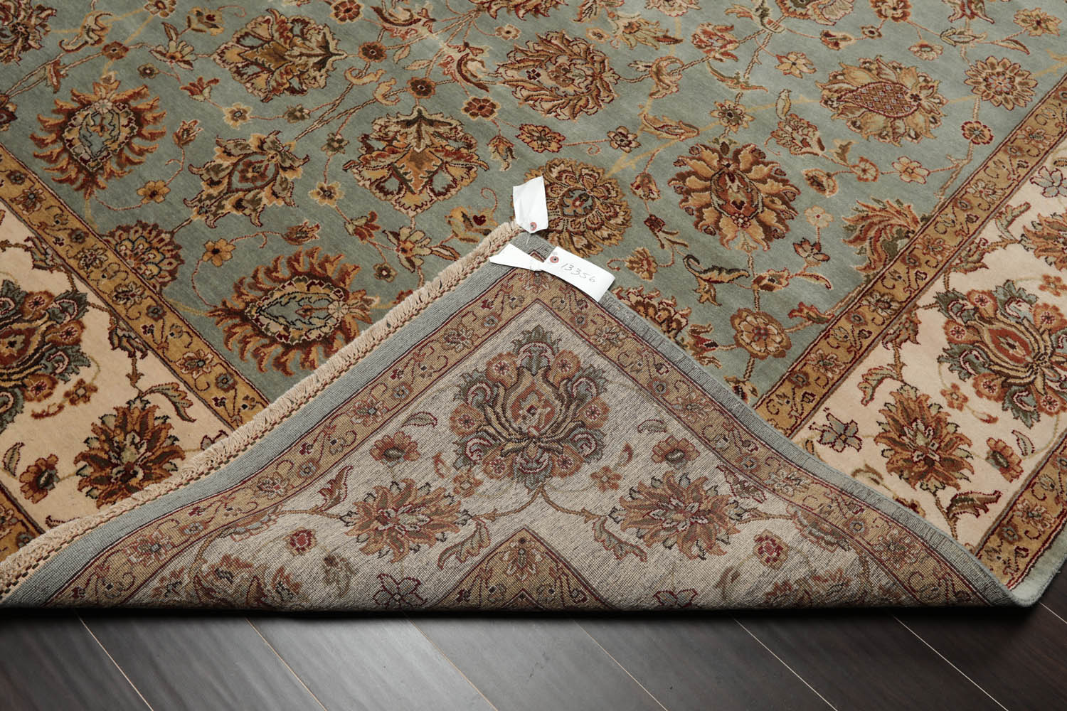 9x12 Aqua, Ivory, Rust Color Hand Knotted All-Over 100% Wool Traditional Oriental Rug