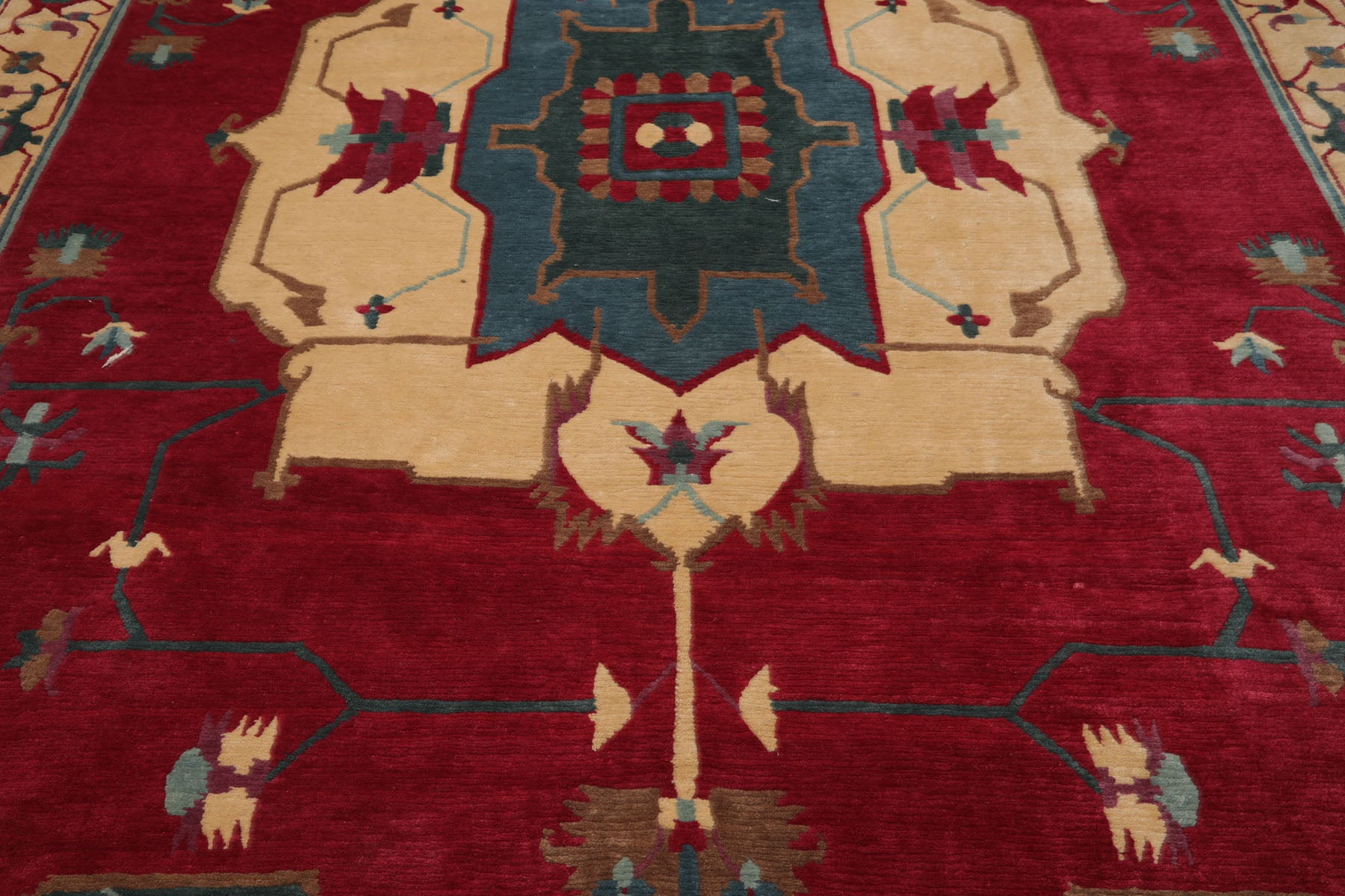9x12 Ruby, Red, Ivory Color Hand Knotted Tibetan Wool Arts & Crafts Oriental Rug
