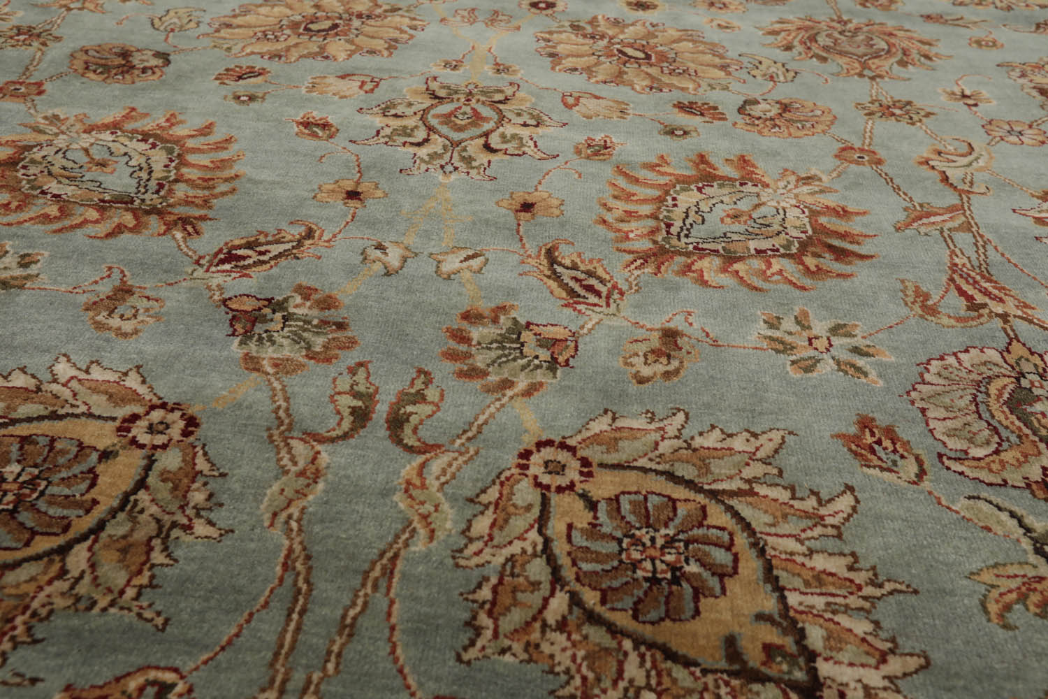 9x12 Aqua, Ivory, Rust Color Hand Knotted All-Over 100% Wool Traditional Oriental Rug