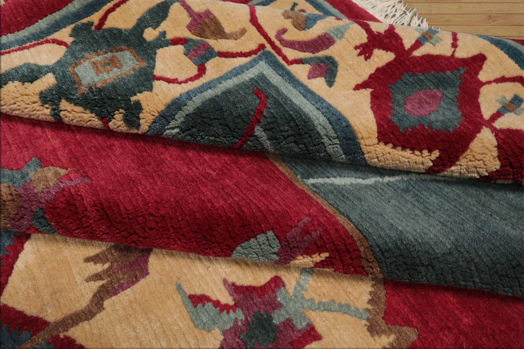 9x12 Ruby, Red, Ivory Color Hand Knotted Tibetan Wool Arts & Crafts Oriental Rug