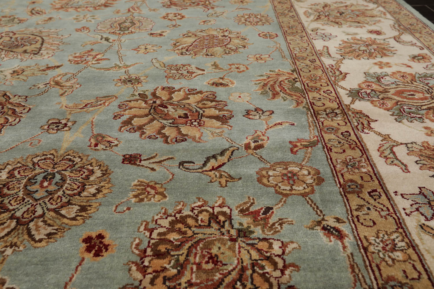 9x12 Aqua, Ivory, Rust Color Hand Knotted All-Over 100% Wool Traditional Oriental Rug