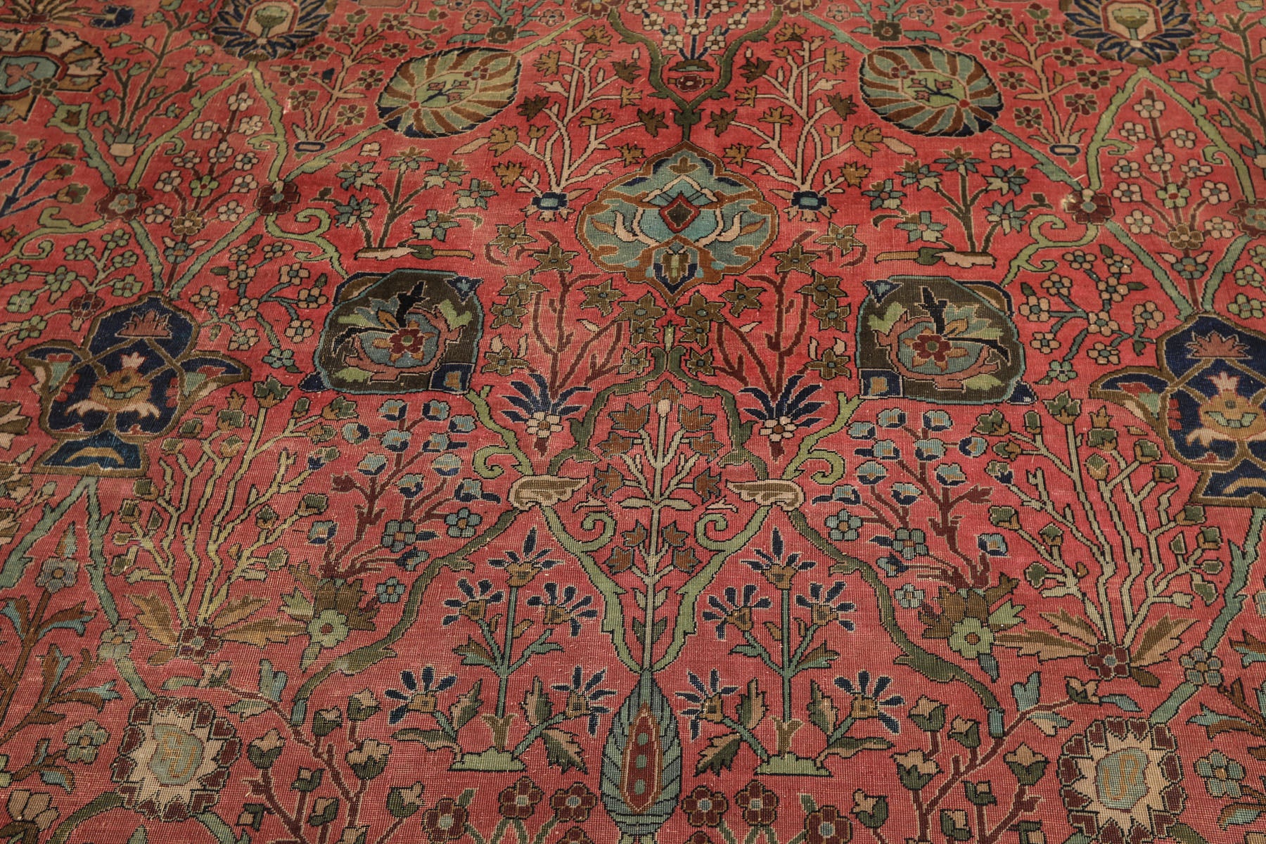 Oversize Antique Rose, Navy, Brown Color Hand Knotted Sarouk Wool Traditional Oriental Rug