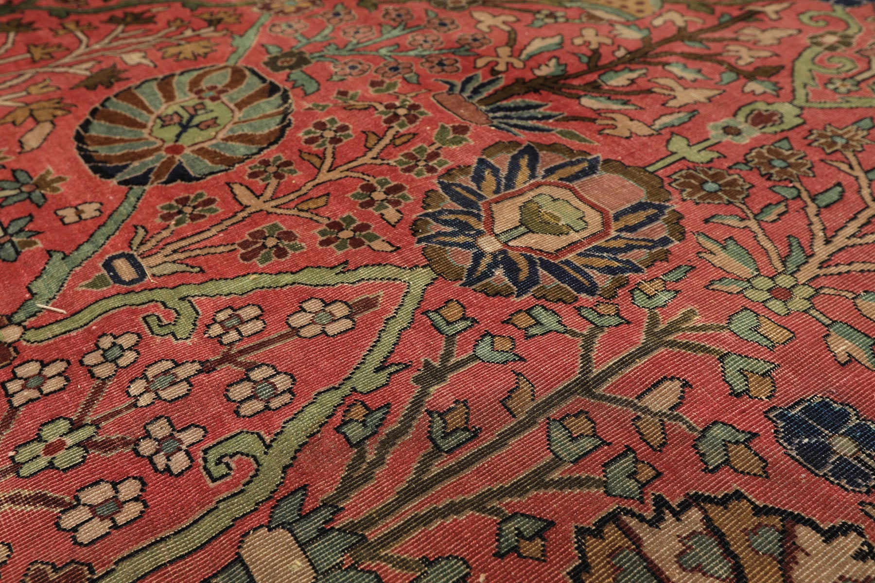 Oversize Antique Rose, Navy, Brown Color Hand Knotted Sarouk Wool Traditional Oriental Rug