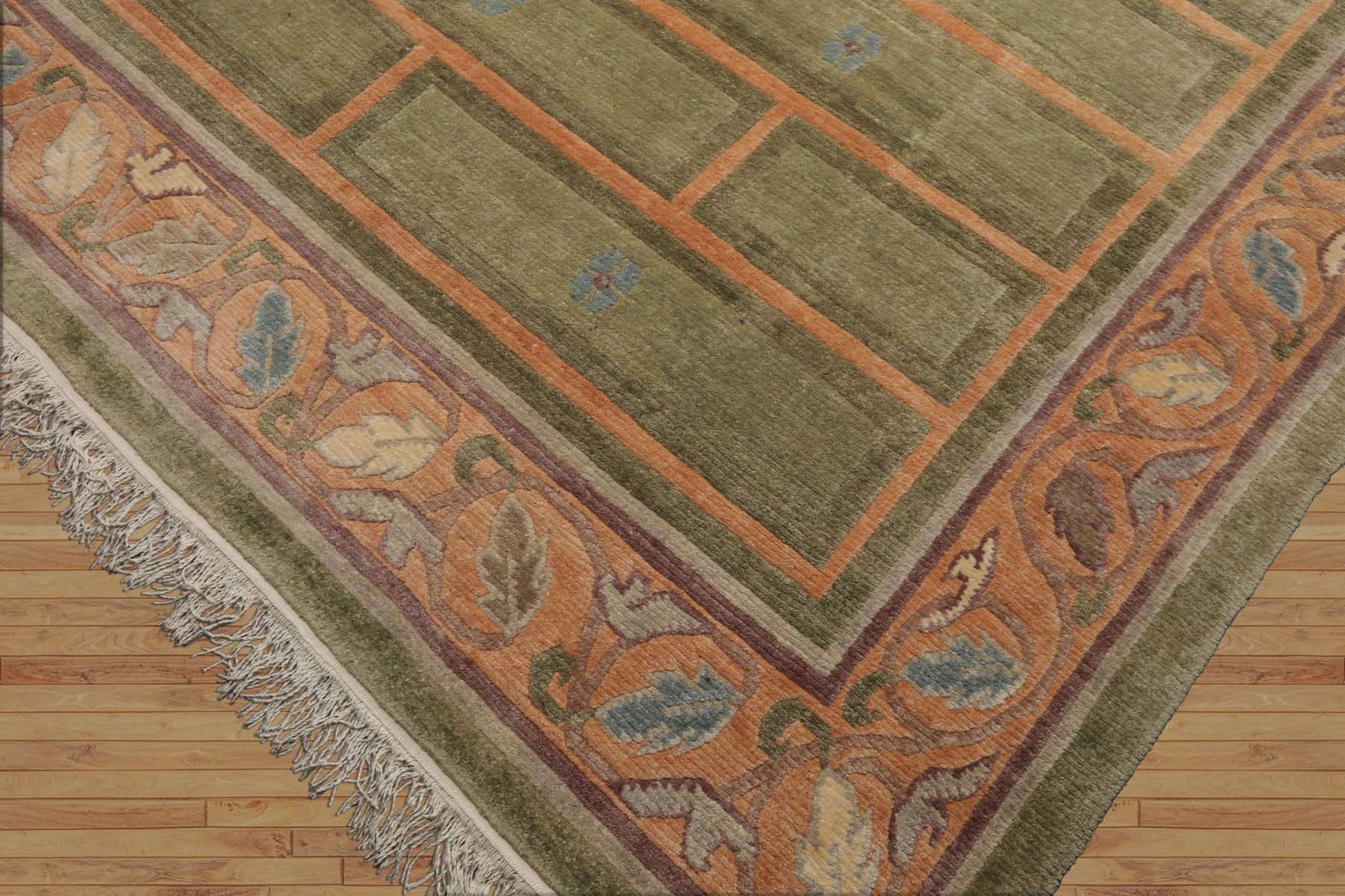 8x11 Mint, Peach, Aubergine Color Hand Knotted Tibetan Wool Arts & Crafts Oriental Rug