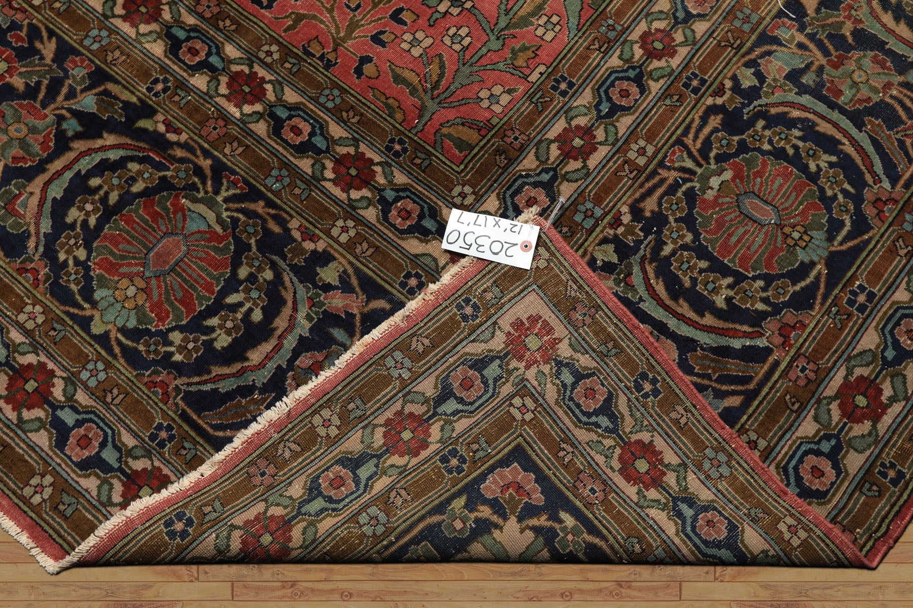 Oversize Antique Rose, Navy, Brown Color Hand Knotted Sarouk Wool Traditional Oriental Rug