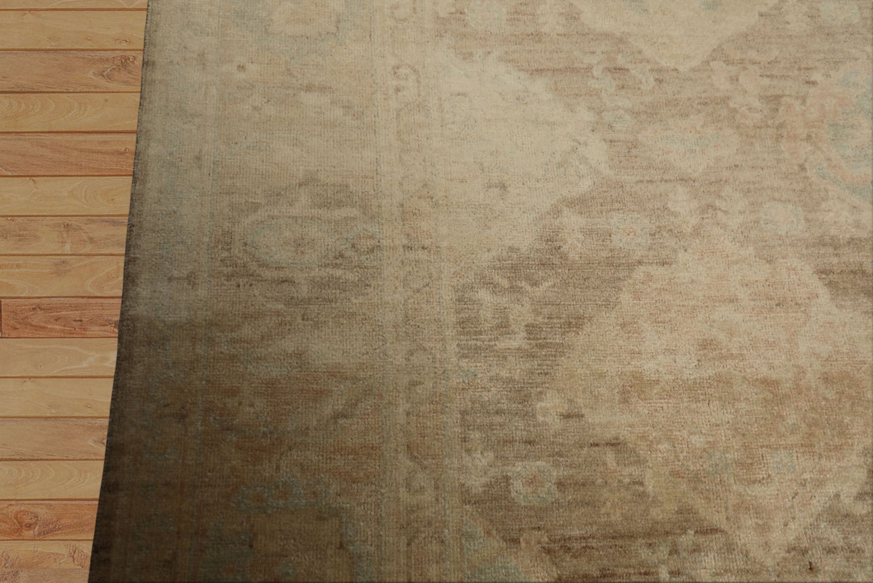 8x10 Beige, Brown, Celadon Gold Color Hand Knotted Oushak Wool Traditional Oriental Rug