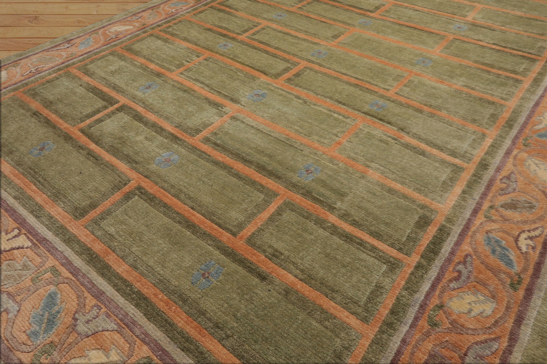 8x11 Mint, Peach, Aubergine Color Hand Knotted Tibetan Wool Arts & Crafts Oriental Rug