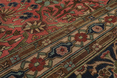 Oversize Antique Rose, Navy, Brown Color Hand Knotted Sarouk Wool Traditional Oriental Rug