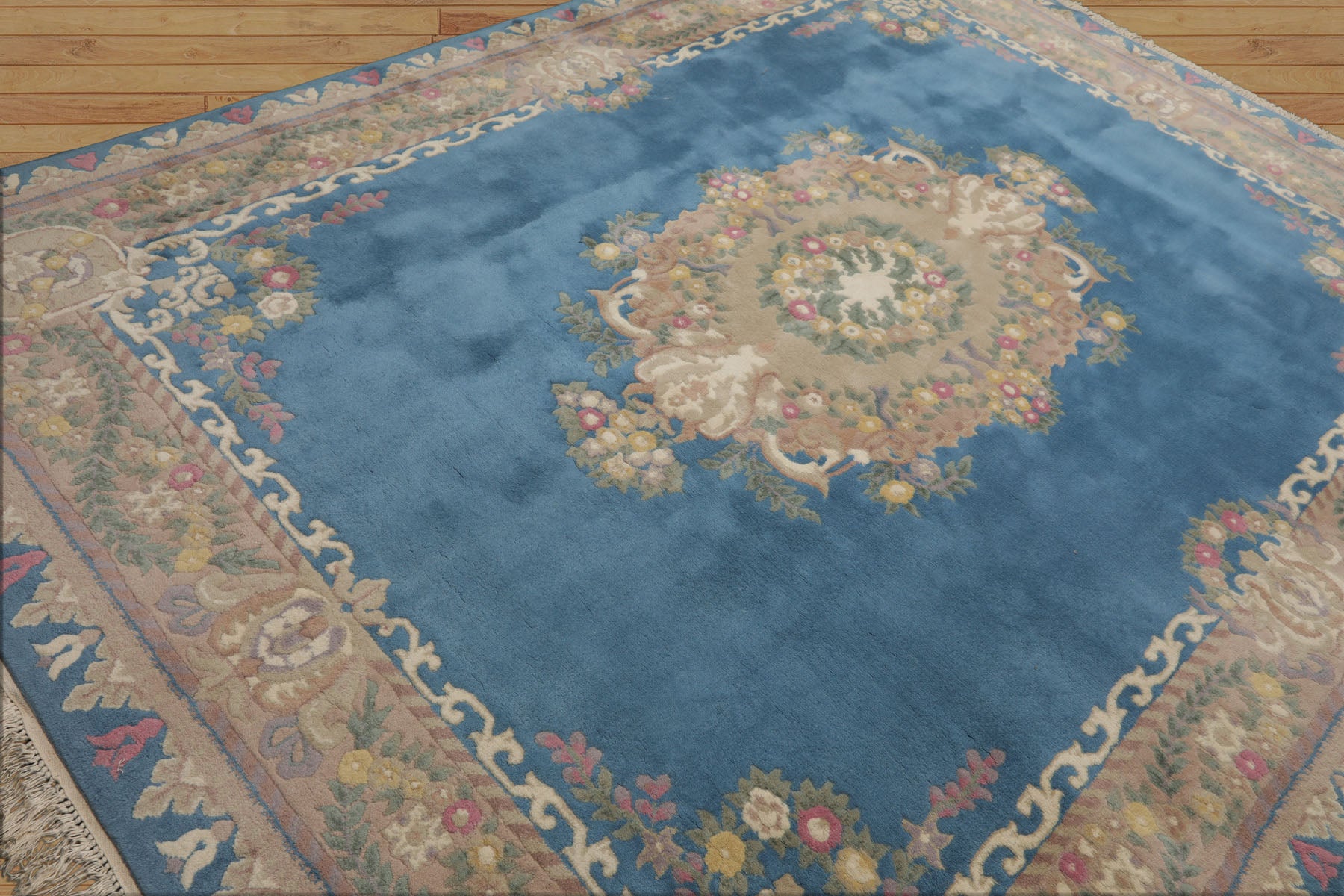 8x10 Baby Blue, Beige, Rose Color Hand Knotted French Aubusson Savonnerie Wool Traditional Oriental Rug