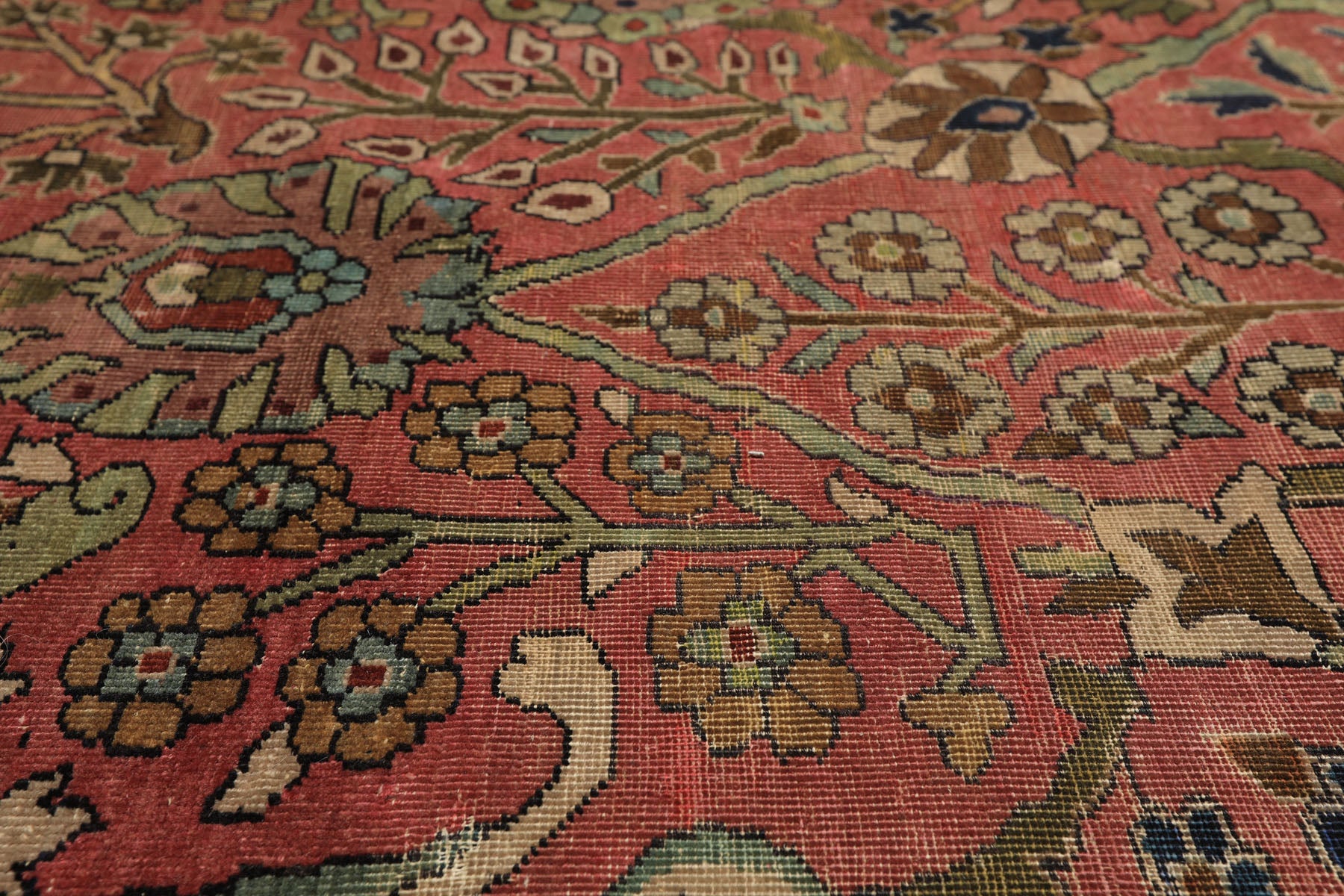 Oversize Antique Rose, Navy, Brown Color Hand Knotted Sarouk Wool Traditional Oriental Rug