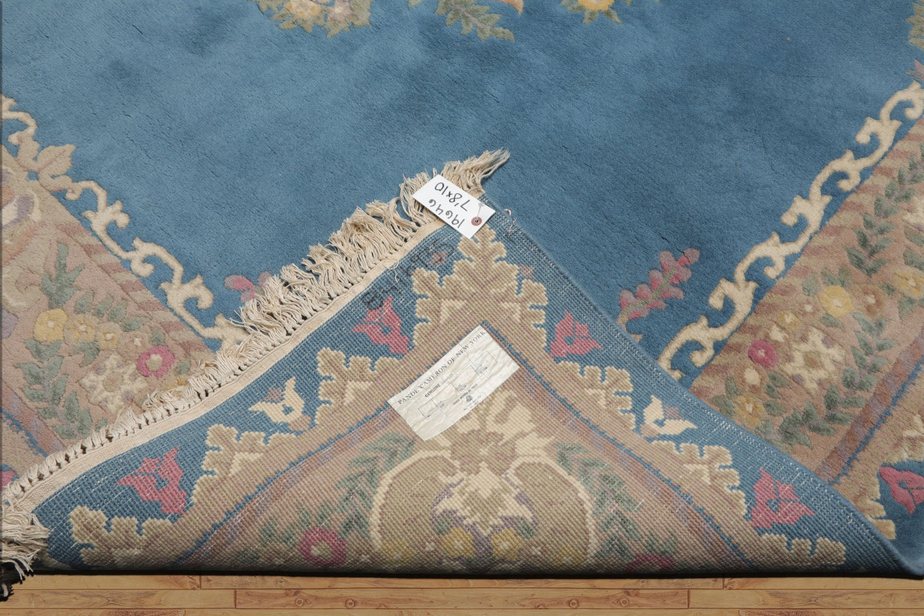 8x10 Baby Blue, Beige, Rose Color Hand Knotted French Aubusson Savonnerie Wool Traditional Oriental Rug
