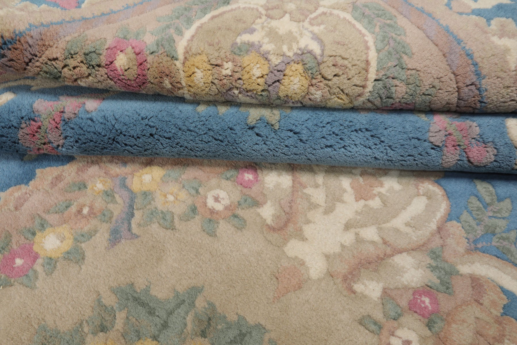 8x10 Baby Blue, Beige, Rose Color Hand Knotted French Aubusson Savonnerie Wool Traditional Oriental Rug
