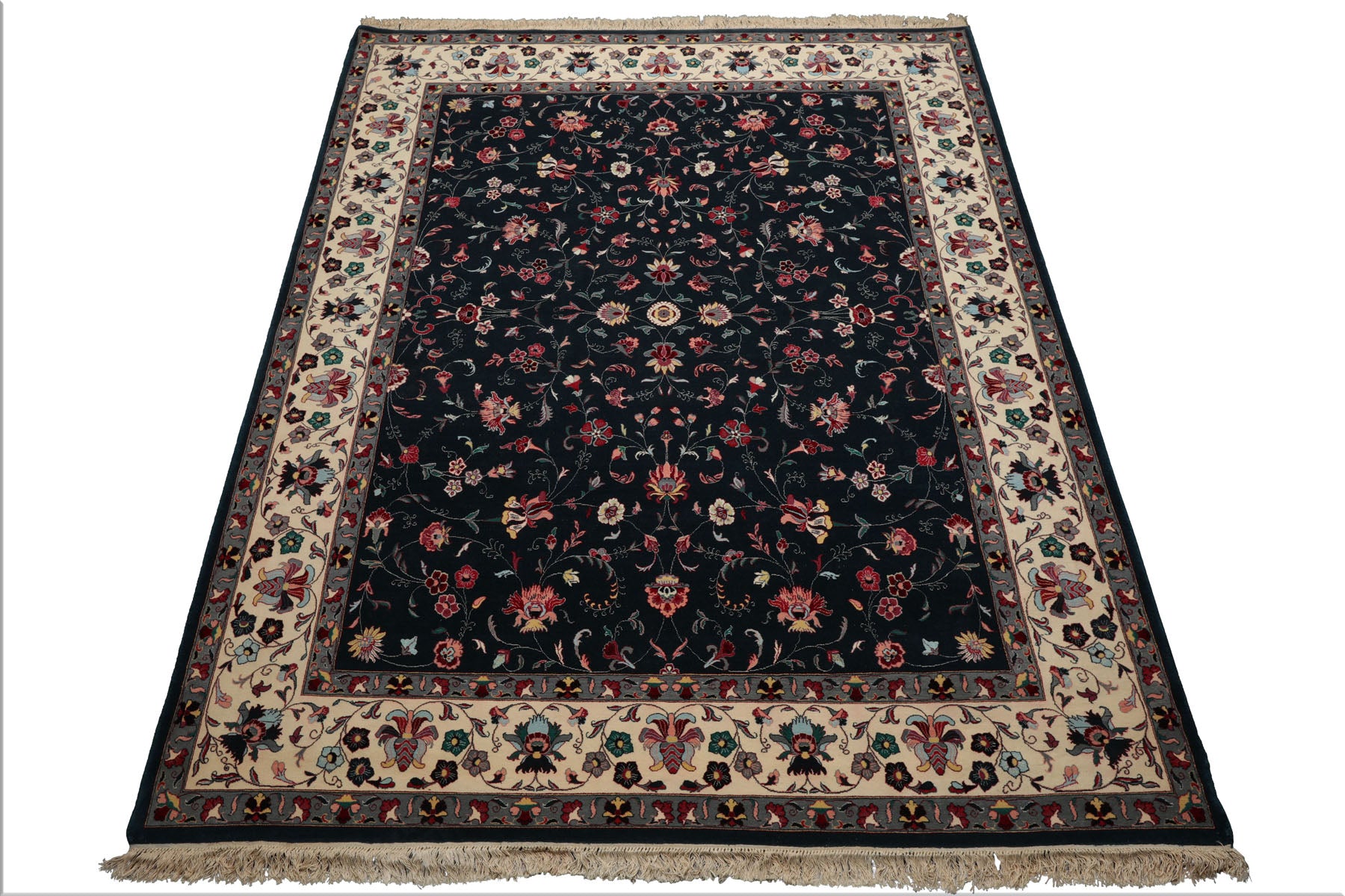 8x10 Teal, Ivory, Pink Color Hand Knotted Pak Persian  Wool Traditional Oriental Rug