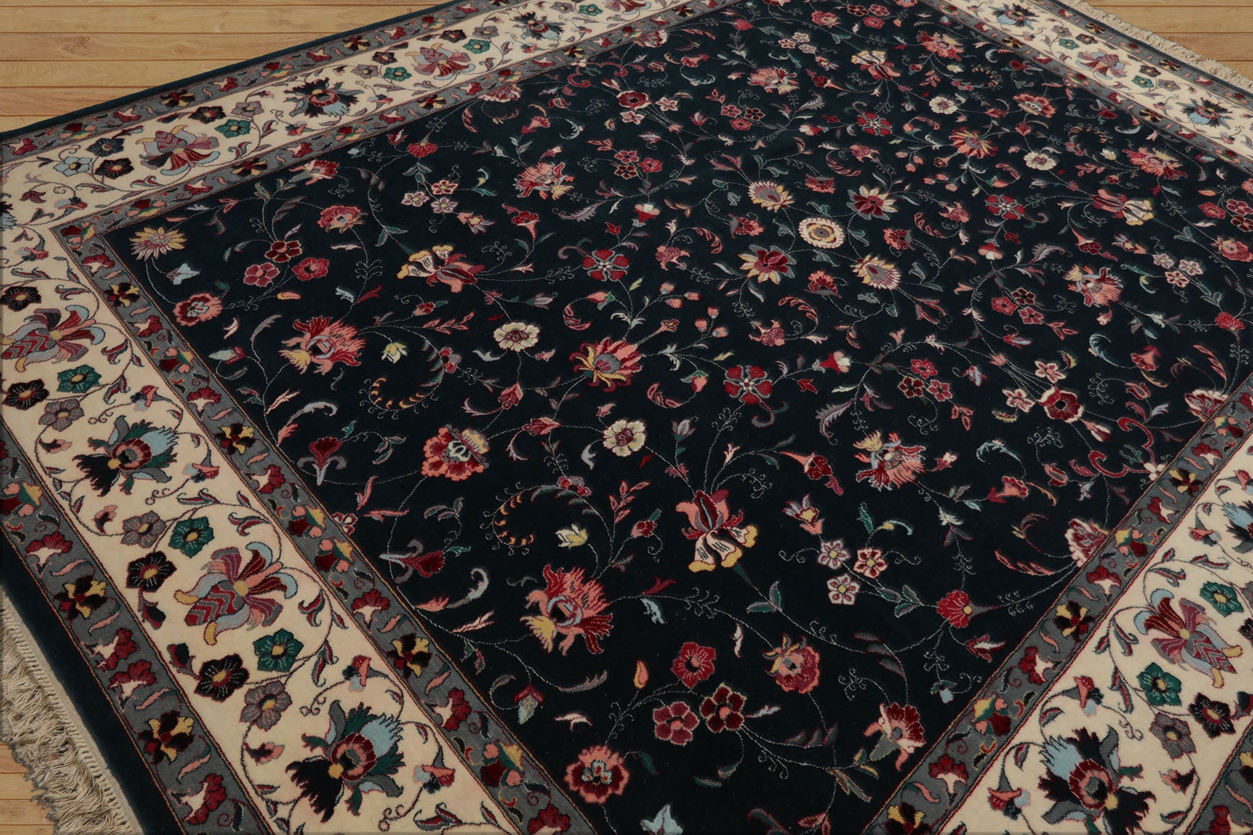8x10 Teal, Ivory, Pink Color Hand Knotted Pak Persian  Wool Traditional Oriental Rug