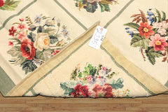 4x6 Ivory, Sage, Red Color Hand Woven Portugese Needlepoint Wool Traditional Oriental Rug