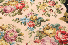 4x6 Blush, Black, Green Color Hand Woven French Needlepoint Wool Traditional Oriental Rug