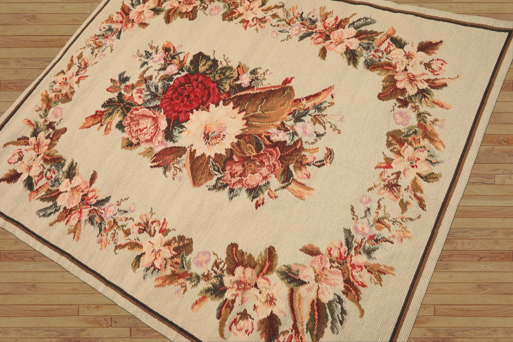 4x6 Ivory, Pink, Blush Color Hand Woven French Needlepoint Wool Traditional Oriental Rug