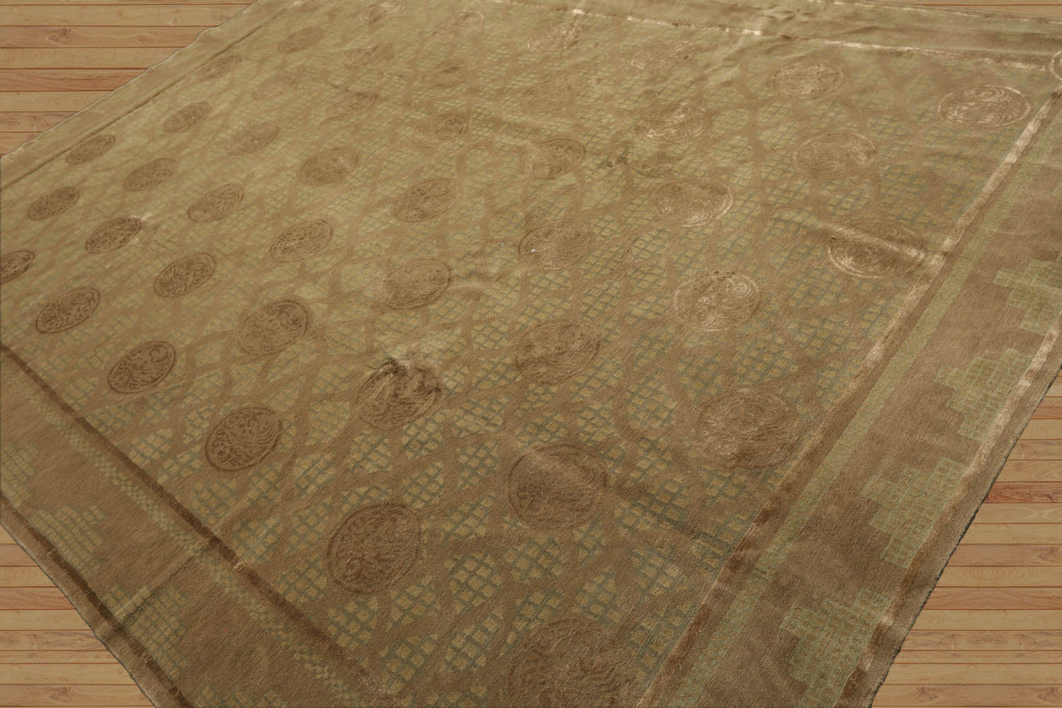 9x12 Moss, Brown, Blue Color Hand Knotted Floral Wool & Silk Traditional-Persian/Oriental Oriental Rug