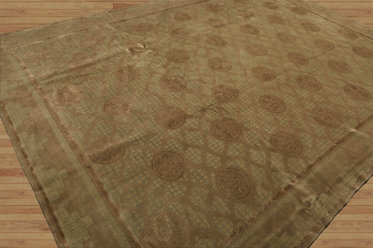 9x12 Moss, Brown, Blue Color Hand Knotted Floral Wool & Silk Traditional-Persian/Oriental Oriental Rug