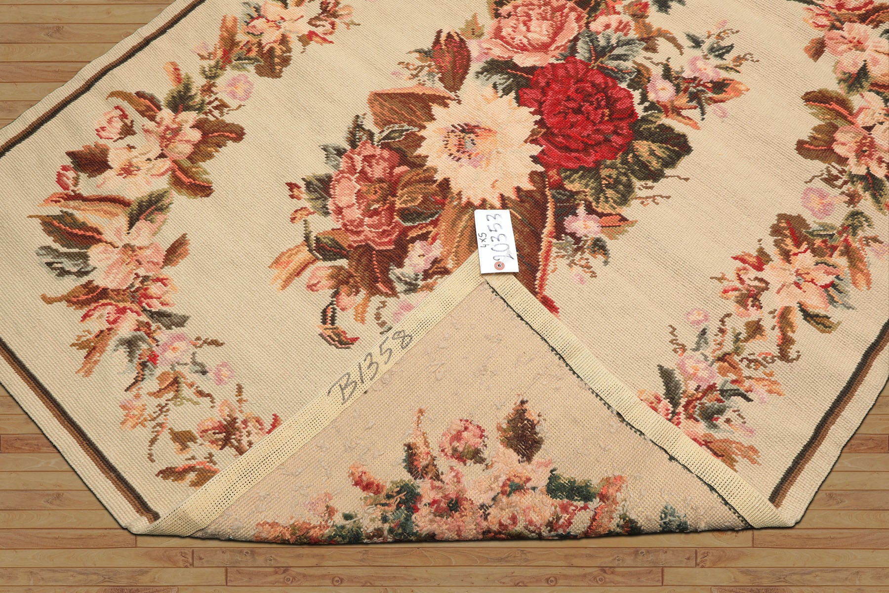 4x6 Ivory, Pink, Blush Color Hand Woven French Needlepoint Wool Traditional Oriental Rug