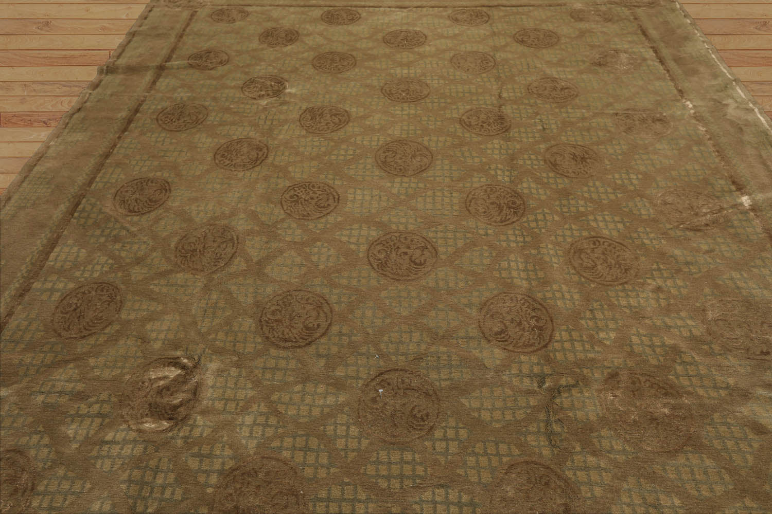 9x12 Moss, Brown, Blue Color Hand Knotted Floral Wool & Silk Traditional-Persian/Oriental Oriental Rug