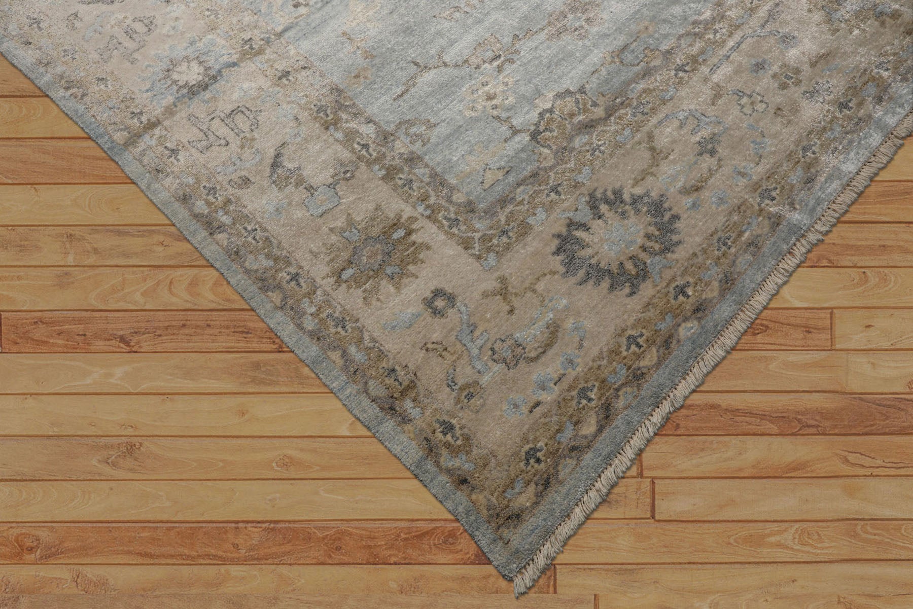 8x10 Blue, Beige, Brown Color Hand Knotted Oushak Bamboo Silk Traditional Oriental Rug