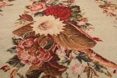 4x6 Ivory, Pink, Blush Color Hand Woven French Needlepoint Wool Traditional Oriental Rug