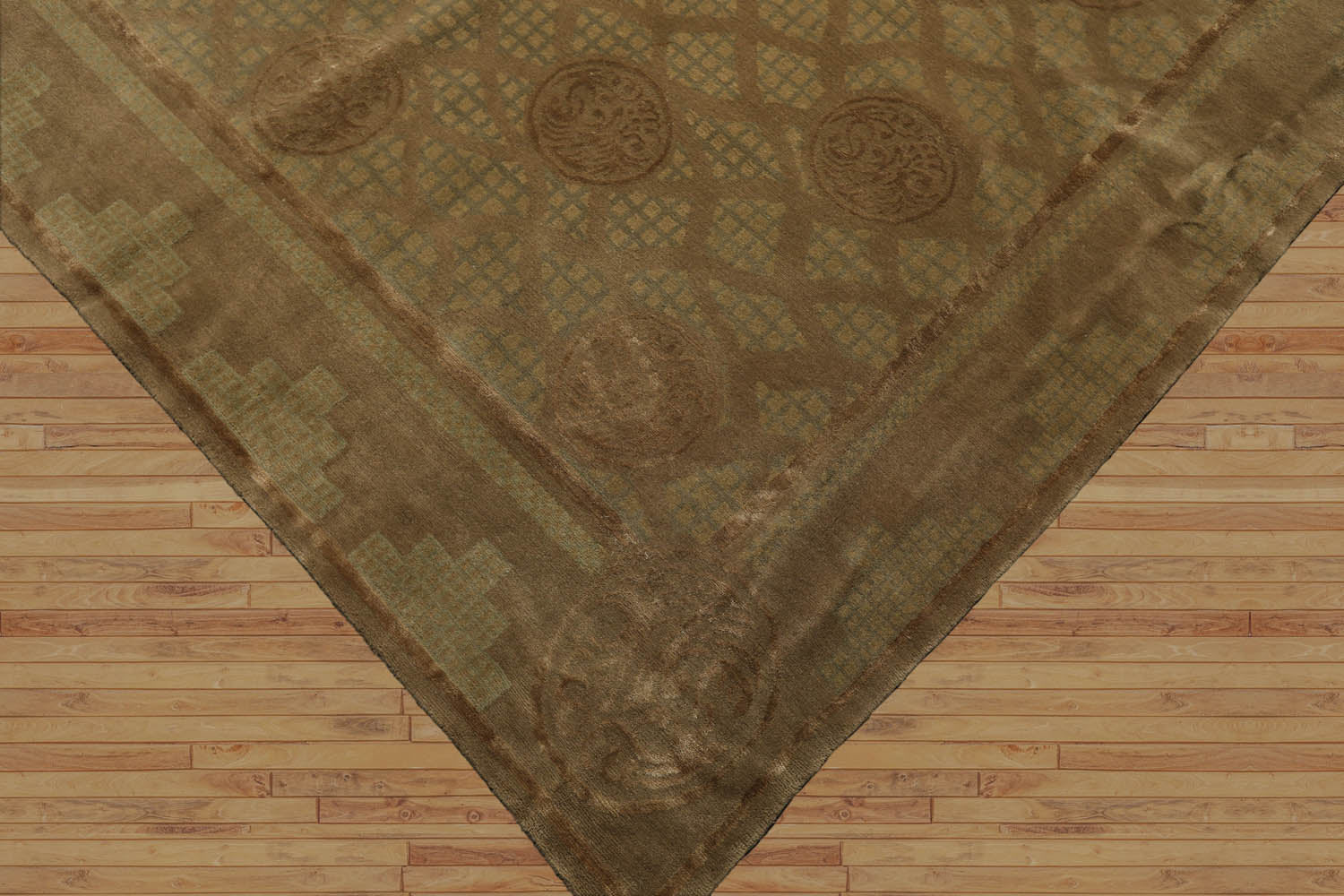 9x12 Moss, Brown, Blue Color Hand Knotted Floral Wool & Silk Traditional-Persian/Oriental Oriental Rug