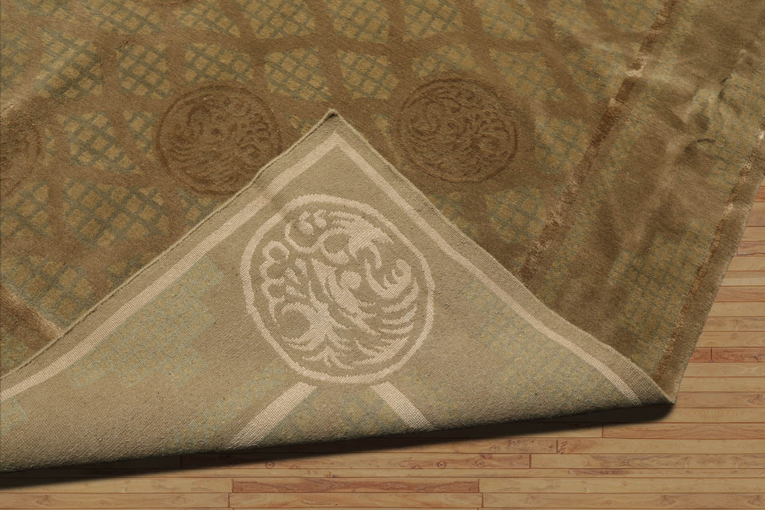 9x12 Moss, Brown, Blue Color Hand Knotted Floral Wool & Silk Traditional-Persian/Oriental Oriental Rug