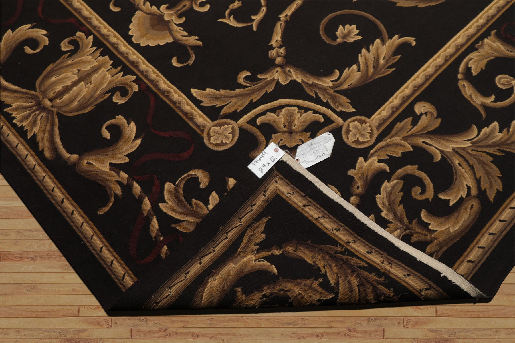 9x12 Chocolate, Gold, Brown Color Hand Woven French Aubusson Flatweave Wool Traditional Oriental Rug