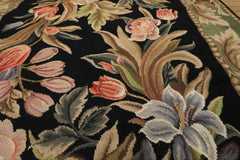 4x6 Black, Sage, Lavender Color Hand Woven French Needlepoint Wool Traditional Oriental Rug