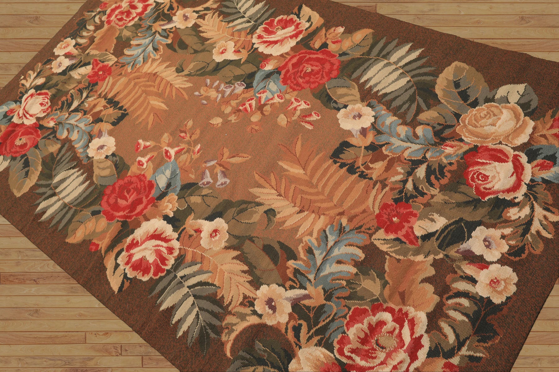 4x6 Red, Beige, Ivory Color Hand Woven French Needlepoint Wool Traditional Oriental Rug