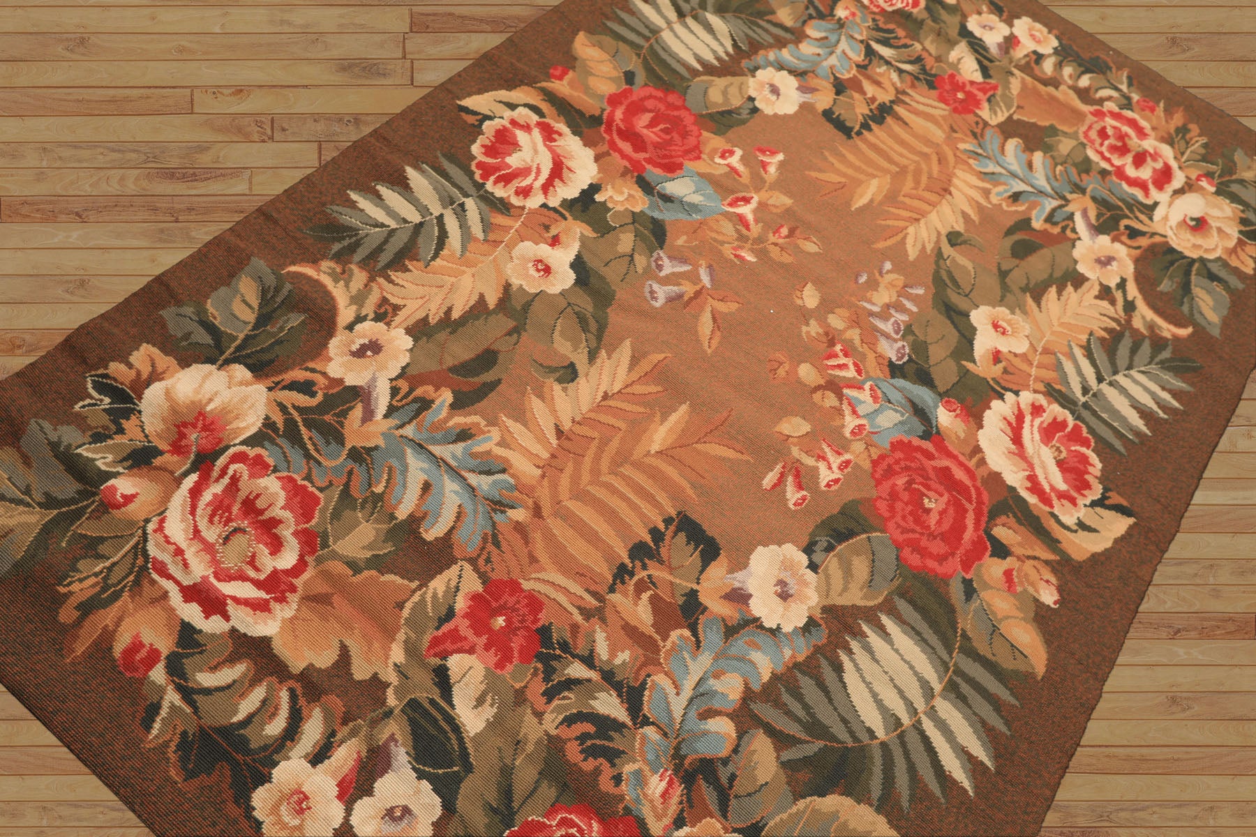 4x6 Red, Beige, Ivory Color Hand Woven French Needlepoint Wool Traditional Oriental Rug