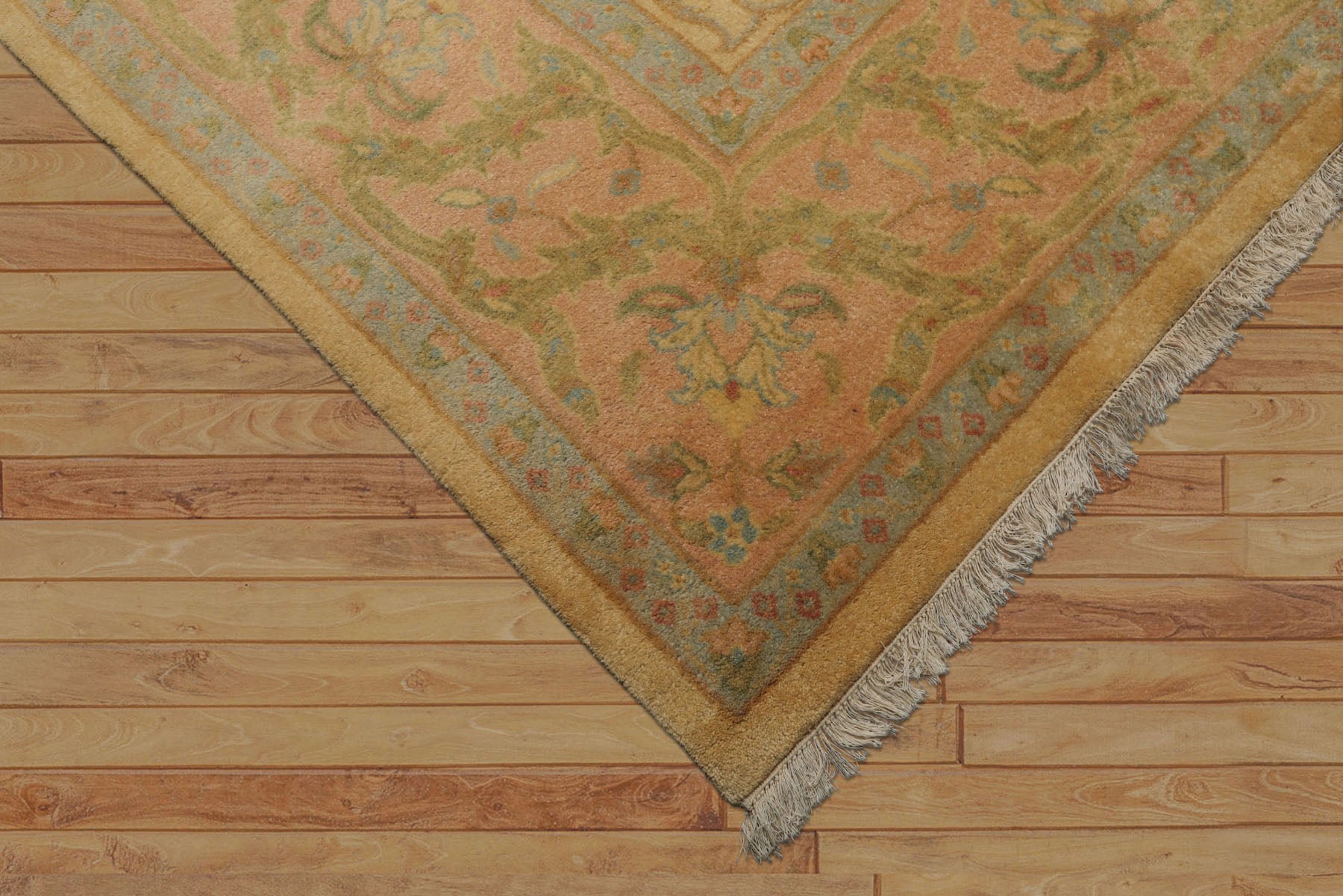 9x12 Light Gold, Brown, Green Color Hand Knotted Oushak Wool Traditional Oriental Rug