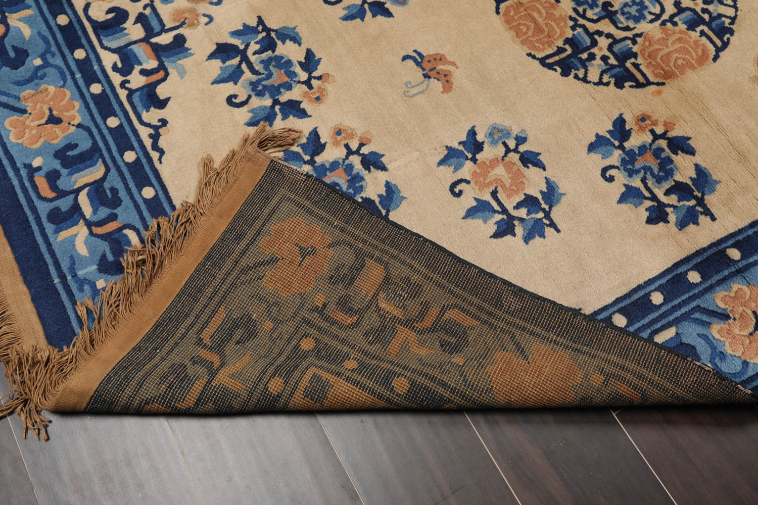4x6 Beige, Royal Blue, Navy Color Hand Knotted All-Over 100% Wool Traditional Oriental Rug