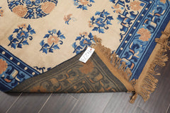 4x6 Beige, Royal Blue, Navy Color Hand Knotted All-Over 100% Wool Traditional Oriental Rug