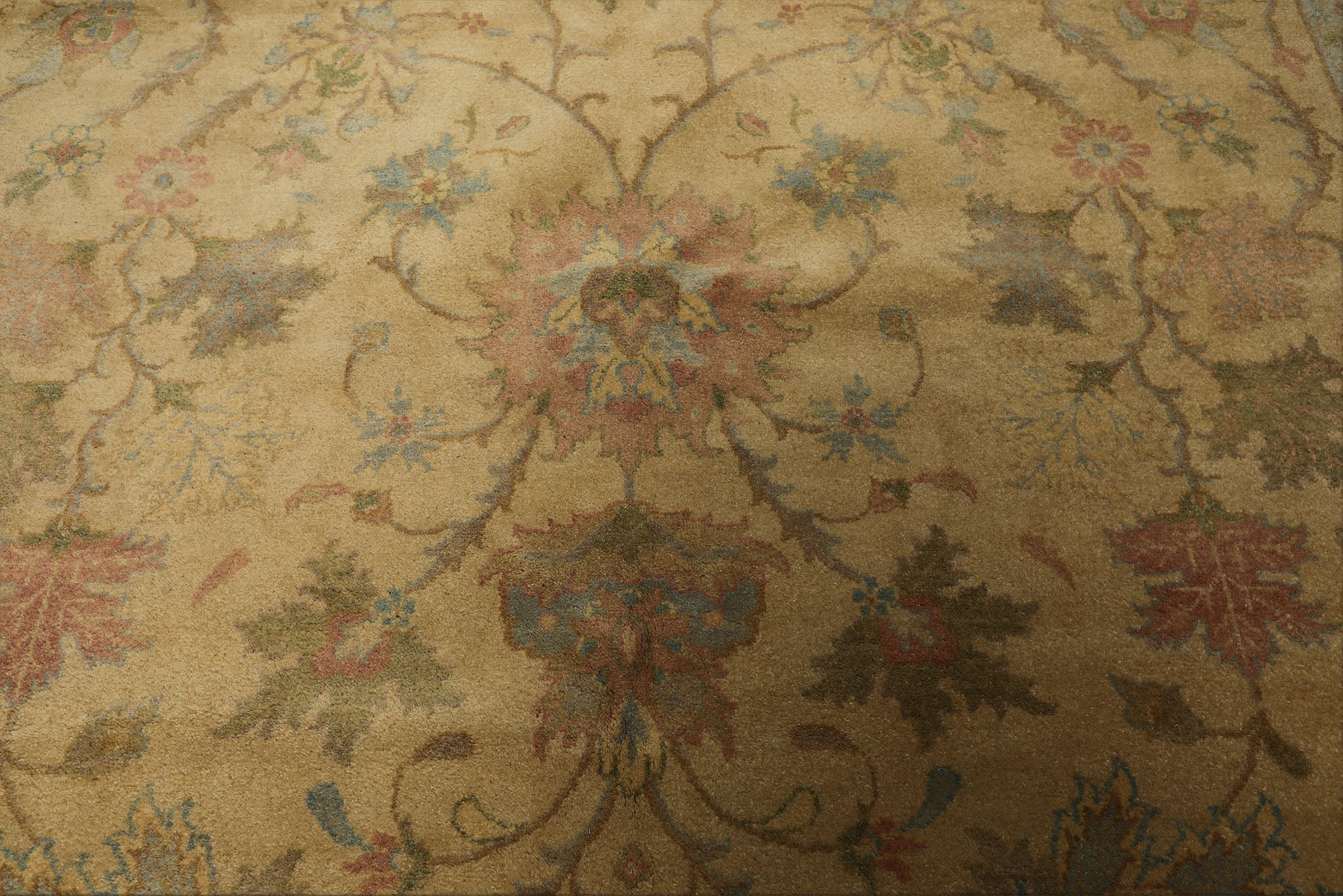 9x12 Light Gold, Brown, Green Color Hand Knotted Oushak Wool Traditional Oriental Rug